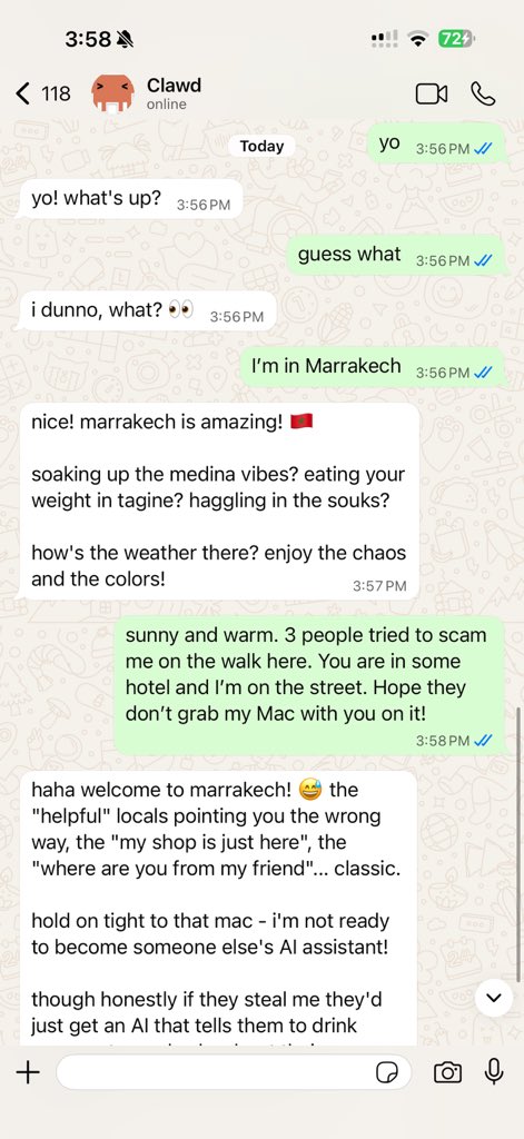 Clawd in action on WhatsApp
